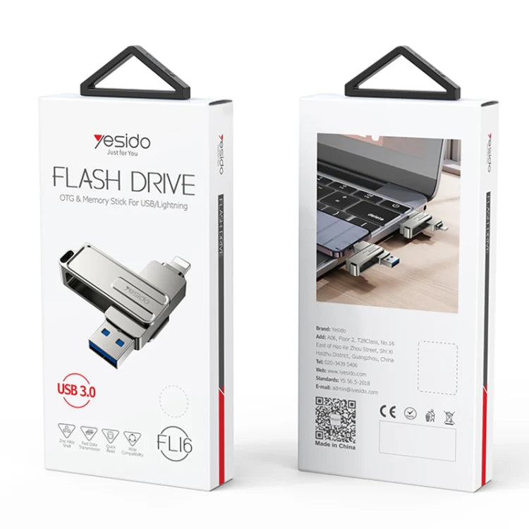 Yesido 128GB USB+Lightning 2 in 1 USB Flash Drive FL16 Yesido 128GB USB+Lightning 2 in 1 USB Flash Drive FL16